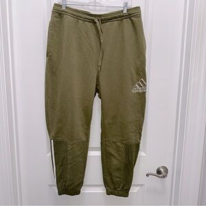 Adidas Olive Green & White Jogger Sweatpants